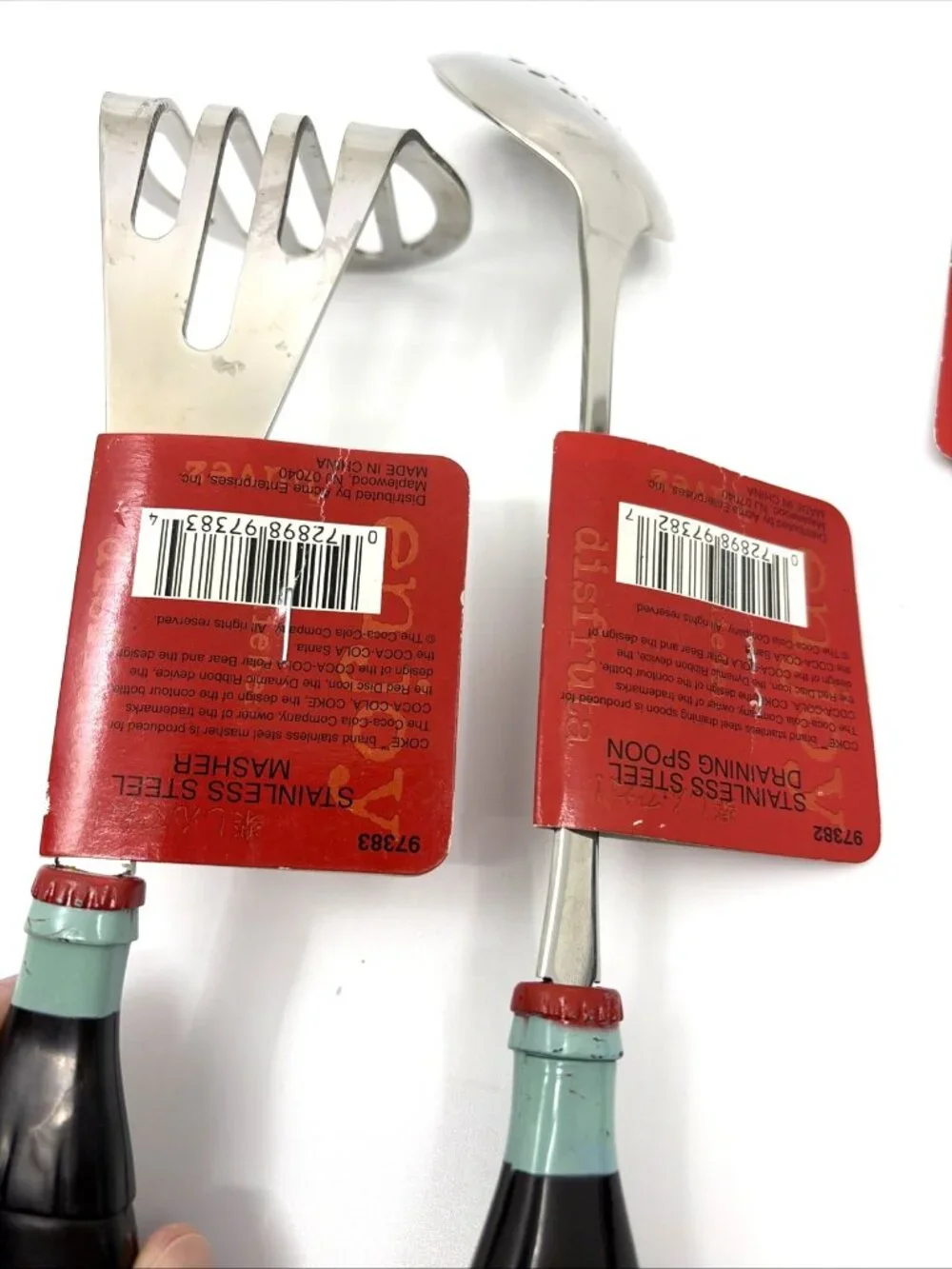 Coca-Cola 4 Pc Bottle Handle Kitchen Utensil Set Spoon Ladle Fork Masher Vintage